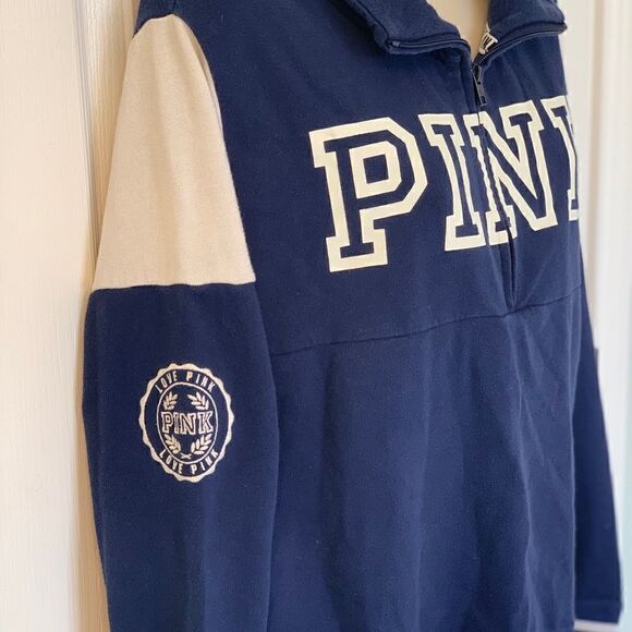 Victoria’s Secret PINK Blue and White Collegiate Quarter Zip Sweatshirt! ❤️ - Picture 3 of 5